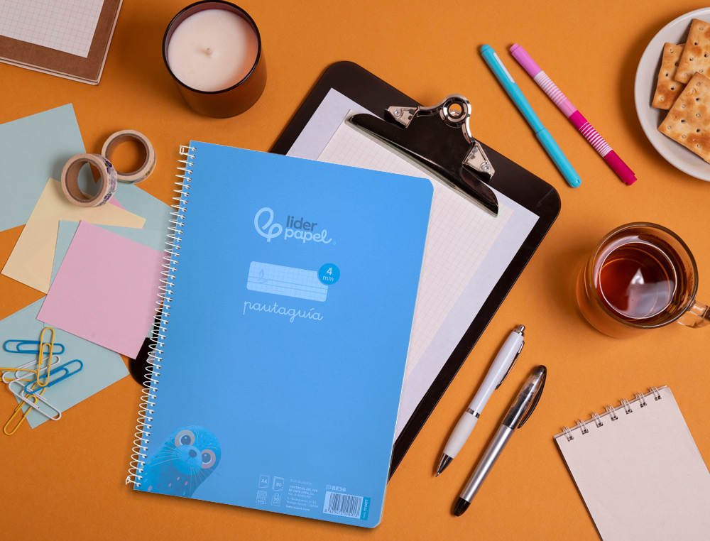 CUADERNO ESPIRAL LIDERPAPEL A4 PAUTAGUIA TAPA PLASTICO 80H 90GR CUADRO PAUTADO 4MM CON MARGEN COLOR AZUL