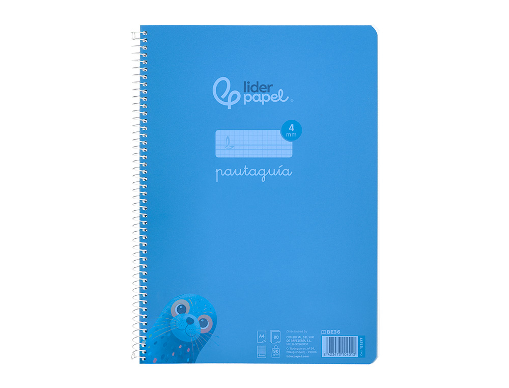CUADERNO ESPIRAL LIDERPAPEL A4 PAUTAGUIA TAPA PLASTICO 80H 90GR CUADRO PAUTADO 4MM CON MARGEN COLOR AZUL