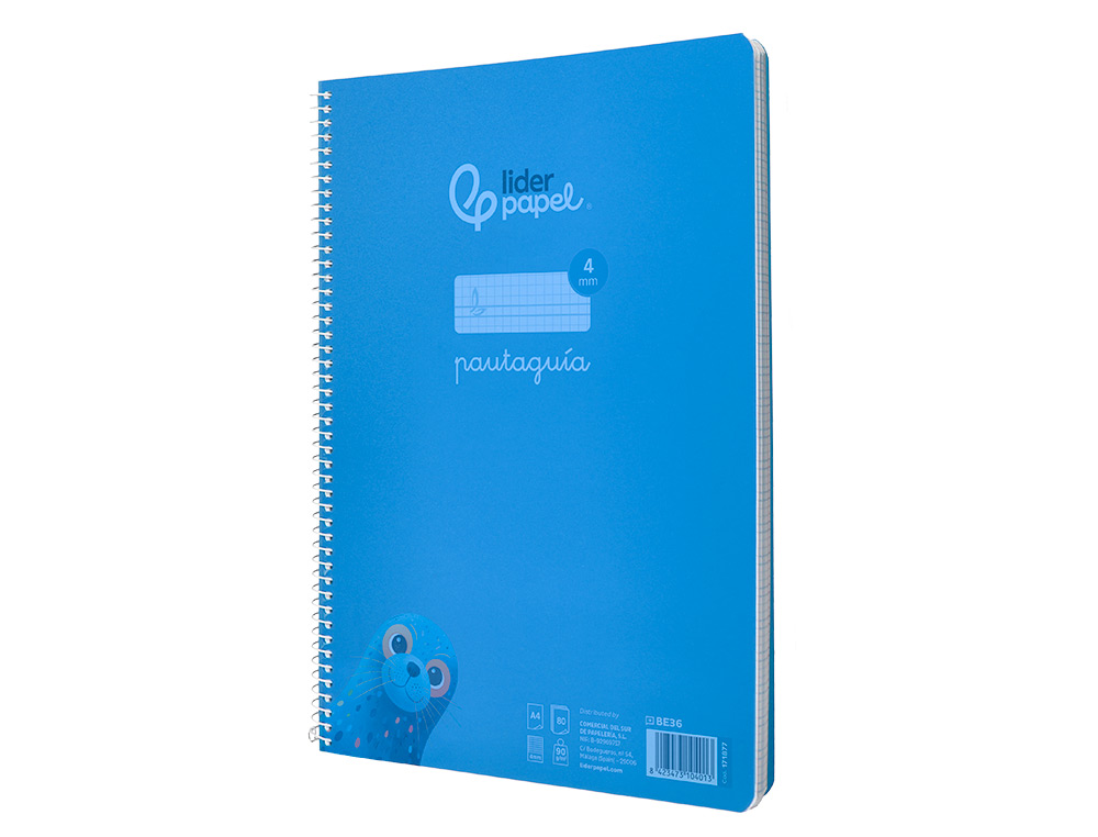 CUADERNO ESPIRAL LIDERPAPEL A4 PAUTAGUIA TAPA PLASTICO 80H 90GR CUADRO PAUTADO 4MM CON MARGEN COLOR AZUL