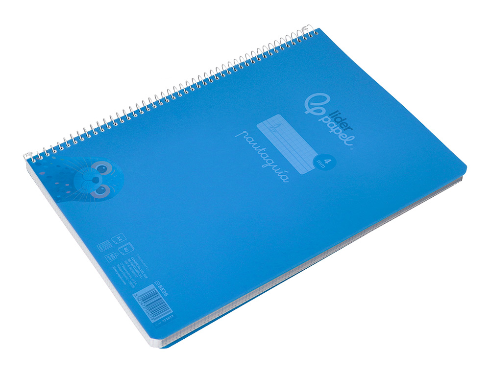 CUADERNO ESPIRAL LIDERPAPEL A4 PAUTAGUIA TAPA PLASTICO 80H 90GR CUADRO PAUTADO 4MM CON MARGEN COLOR AZUL