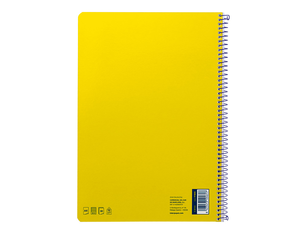 CUADERNO ESPIRAL LIDERPAPEL A4 SMART TAPA BLANDA 80H 75GR CUADRO 4MM CON MARGEN COLOR AMARILLO