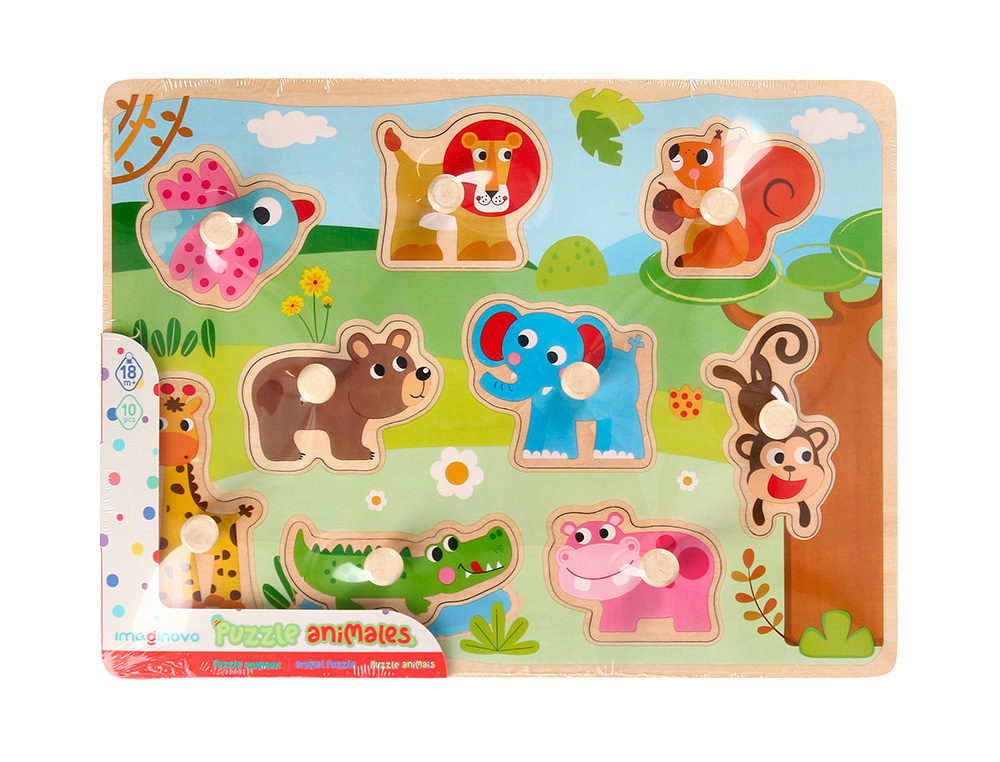 PUZLE INFANTIL IMAGINOVO MADERA ANIMALES +18 MESES 9 PIEZAS 30X22,5X1,5CM
