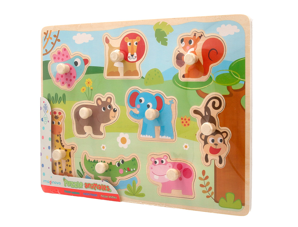 PUZLE INFANTIL IMAGINOVO MADERA ANIMALES +18 MESES 9 PIEZAS 30X22,5X1,5CM