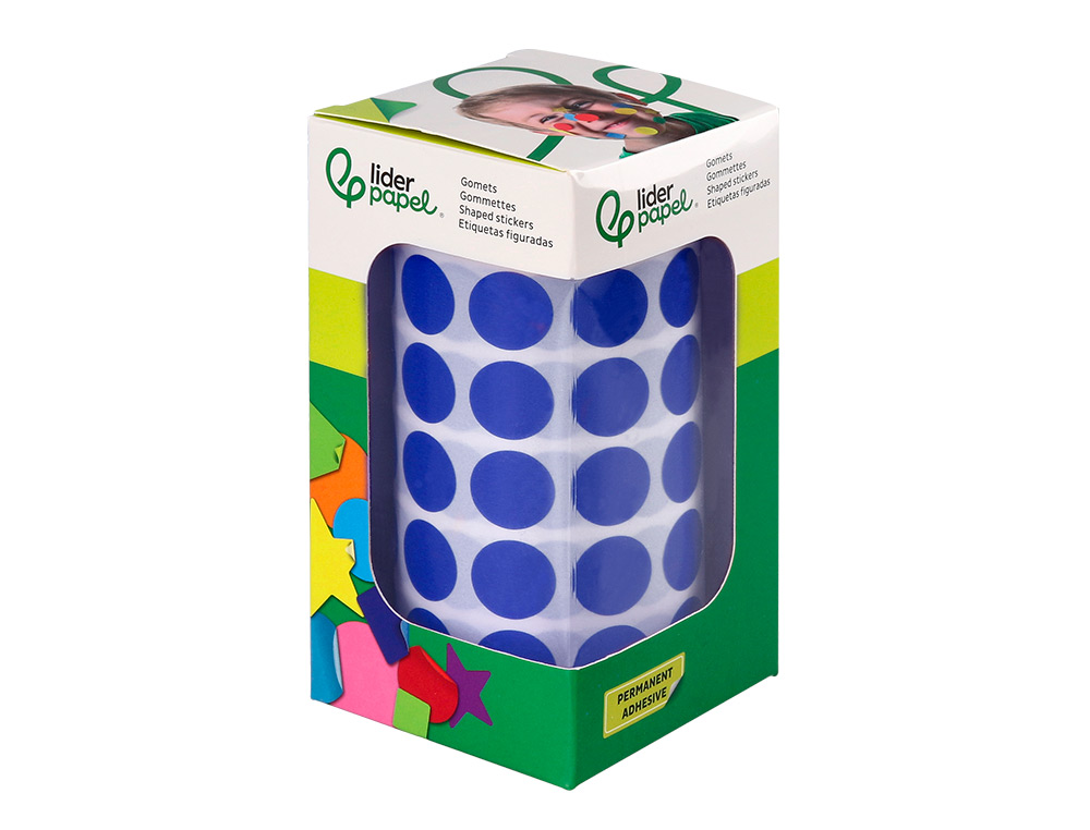 GOMETS LIDERPAPEL AUTOADHESIVO CIRCULOS 15 MM AZUL ROLLO DE 2500 UNIDADES EN CAJA DE CARTON