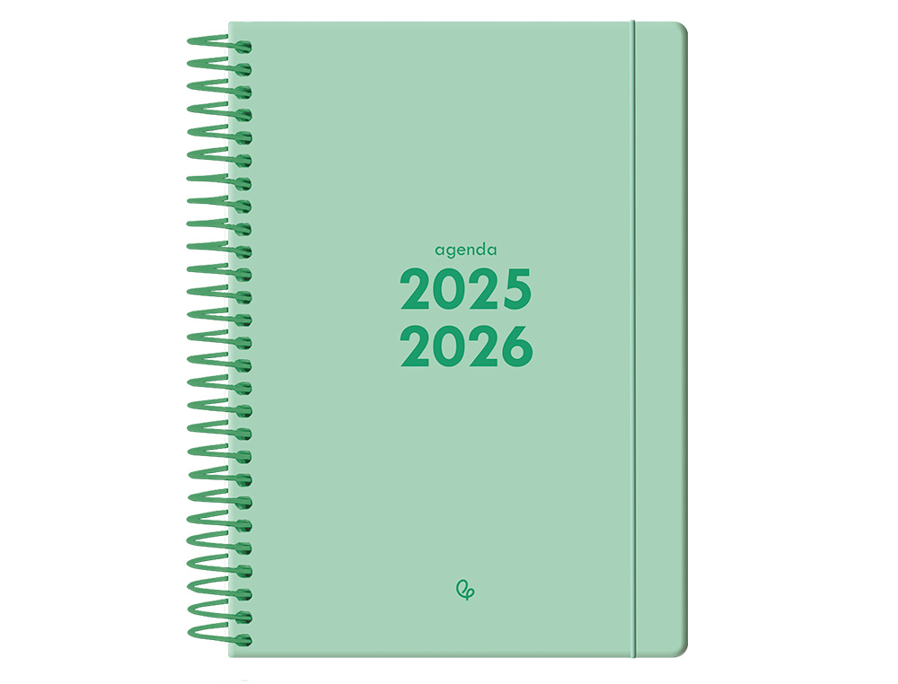 AGENDA ESCOLAR LIDERPAPEL 25-26 ESPIRAL BASIC VERDE MENTA DIA PAGINA A5 BILINGÜE PAPEL FSC 70 GR