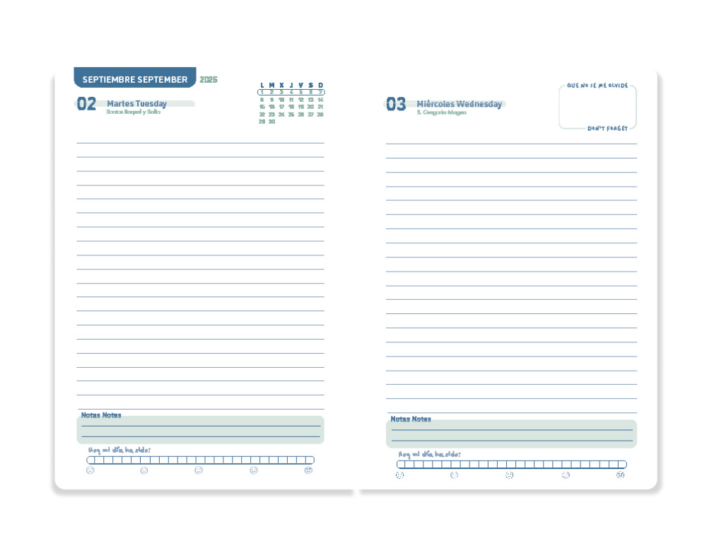 AGENDA ESCOLAR LIDERPAPEL 25-26 ESPIRAL BASIC VERDE MENTA DIA PAGINA A5 BILINGÜE PAPEL FSC 70 GR