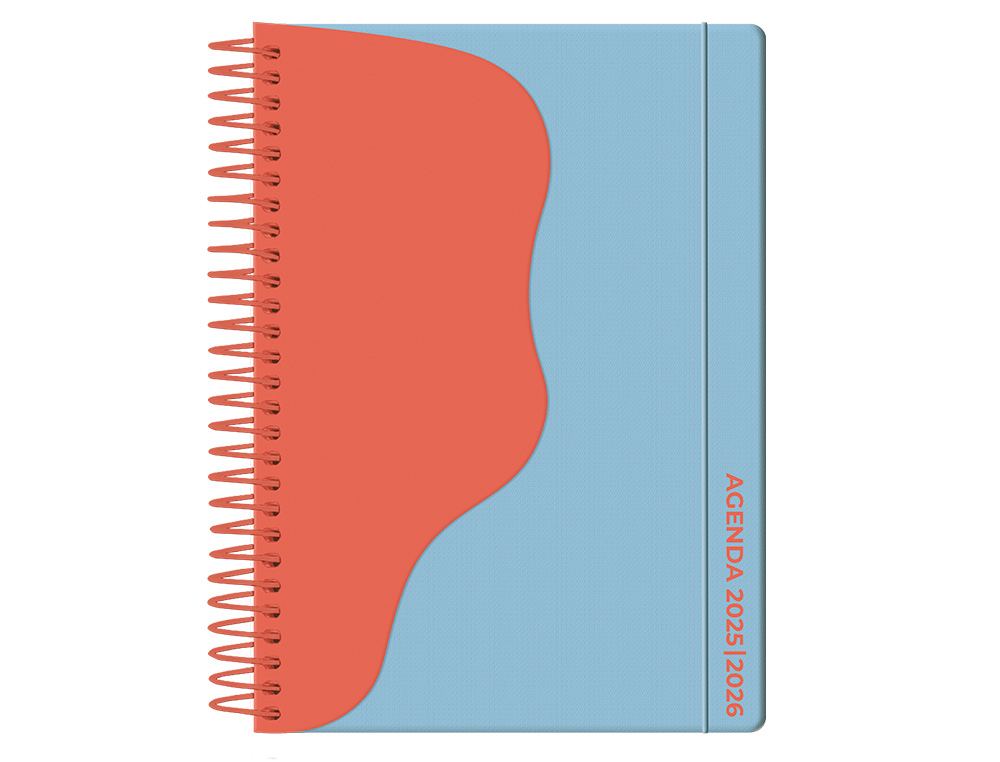 AGENDA ESCOLAR LIDERPAPEL 25-26 ESPIRAL WAVES AZUL SEMANA VISTA A5 BILINGÜE PAPEL FSC 80 GR