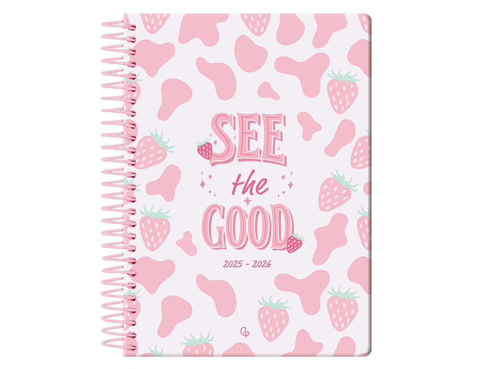 AGENDA ESCOLAR LIDERPAPEL 25-26 ESPIRAL PETITE FRESAS SEMANA VISTA A5 BILINGÜE PAPEL FSC 80 GR