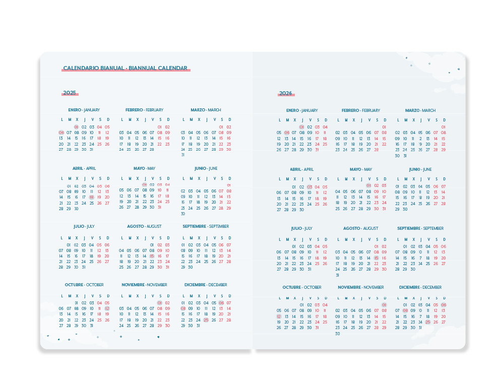 AGENDA ESCOLAR LIDERPAPEL 25-26 ESPIRAL PETITE FRESAS SEMANA VISTA A5 BILINGÜE PAPEL FSC 80 GR