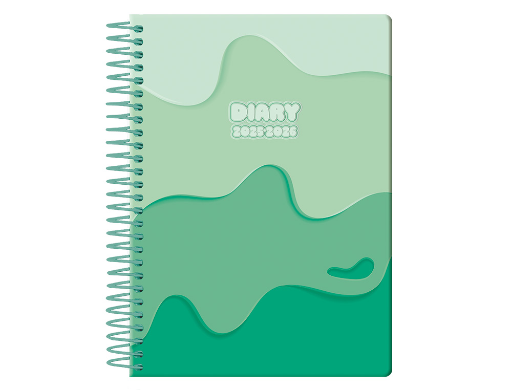 AGENDA ESCOLAR LIDERPAPEL 25-26 ESPIRAL MELTING VERDE SEMANA VISTA A5 BILINGE PAPEL FSC 80 GR