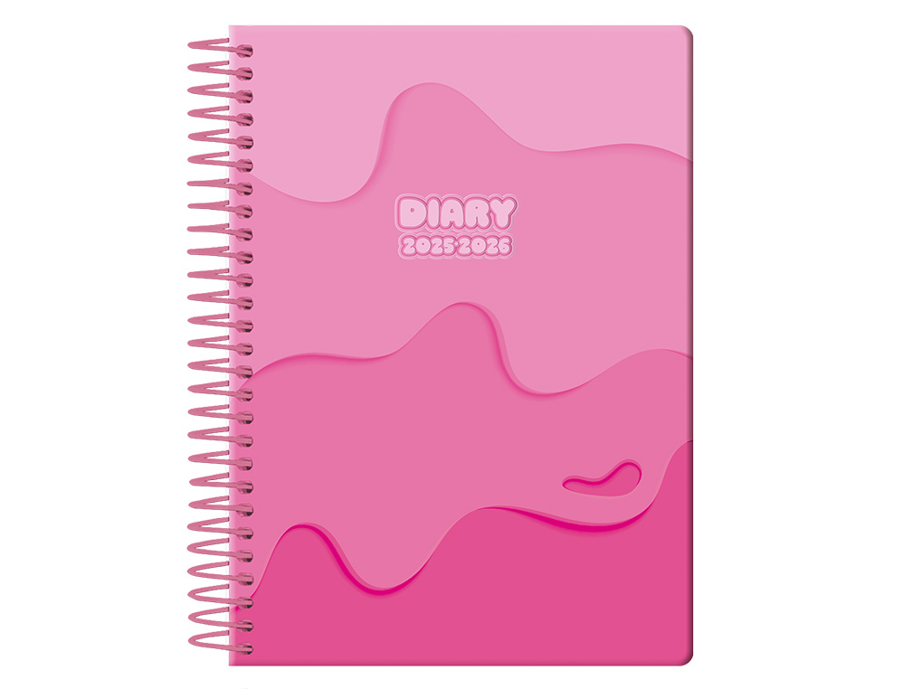 AGENDA ESCOLAR LIDERPAPEL 25-26 ESPIRAL MELTING ROSA DIA PAGINA A5 BILINGE PAPEL FSC 80 GR