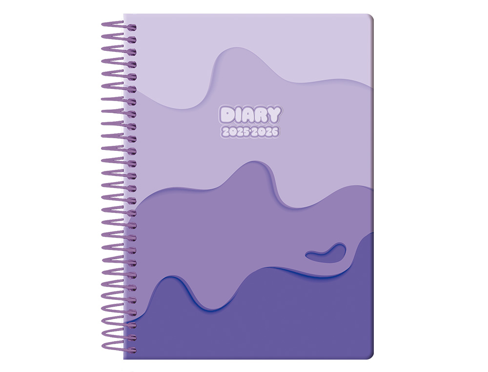 AGENDA ESCOLAR LIDERPAPEL 25-26 ESPIRAL MELTING MORADO SEMANA VISTA A6 BILINGÜE PAPEL FSC 80 GR