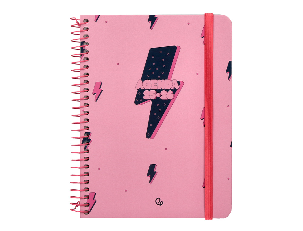 AGENDA ESCOLAR LIDERPAPEL 25-26 ESPIRAL PATTERNS RAYOS ROSA SEMANA VISTA A6 BILINGE PAPEL FSC 80 GR