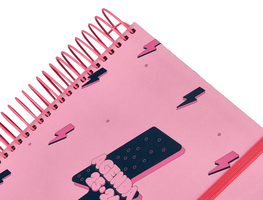AGENDA ESCOLAR LIDERPAPEL 25-26 ESPIRAL PATTERNS RAYOS ROSA SEMANA VISTA A6 BILINGE PAPEL FSC 80 GR