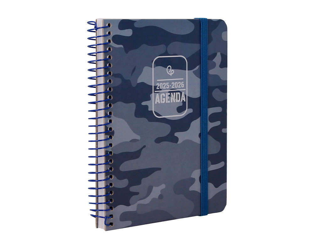AGENDA ESCOLAR LIDERPAPEL 25-26 ESPIRAL PATTERNS MILITAR GRIS SEMANA VISTA A6 BILINGÜE PAPEL FSC 80 GR