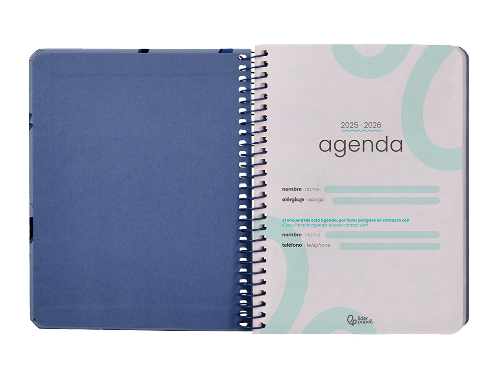 AGENDA ESCOLAR LIDERPAPEL 25-26 ESPIRAL PATTERNS MILITAR GRIS SEMANA VISTA A6 BILINGÜE PAPEL FSC 80 GR