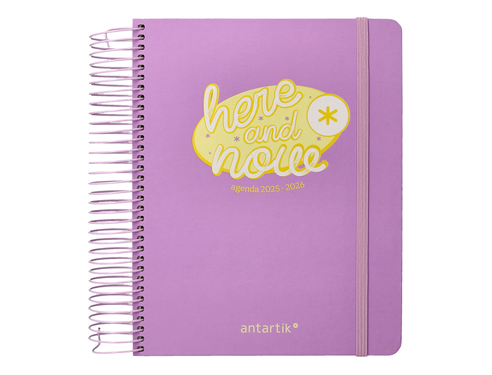 AGENDA ESCOLAR ANTARTIK 25-26 ESPIRAL HERE AND NOW MORADO DIA PAGINA A5 BILINGE PAPEL FSC 80 GR