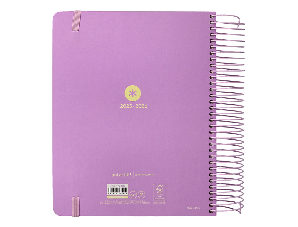 AGENDA ESCOLAR ANTARTIK 25-26 ESPIRAL HERE AND NOW MORADO DIA PAGINA A5 BILINGE PAPEL FSC 80 GR