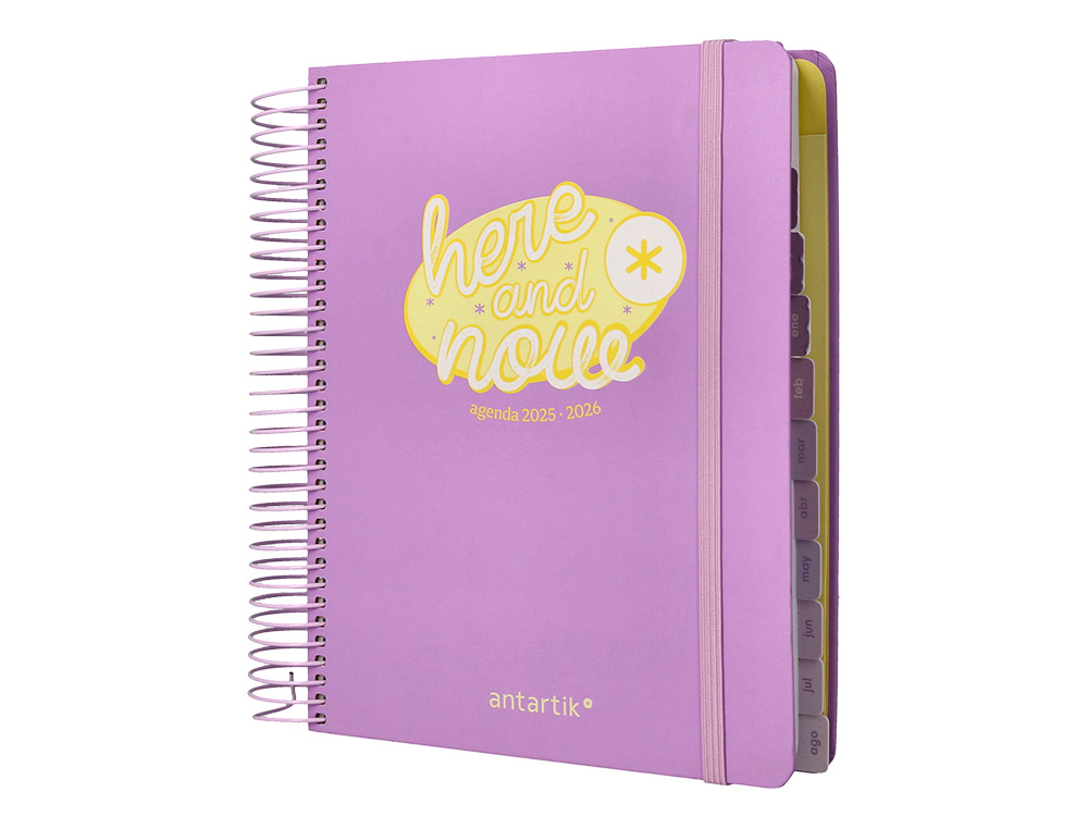 AGENDA ESCOLAR ANTARTIK 25-26 ESPIRAL HERE AND NOW MORADO DIA PAGINA A5 BILINGE PAPEL FSC 80 GR