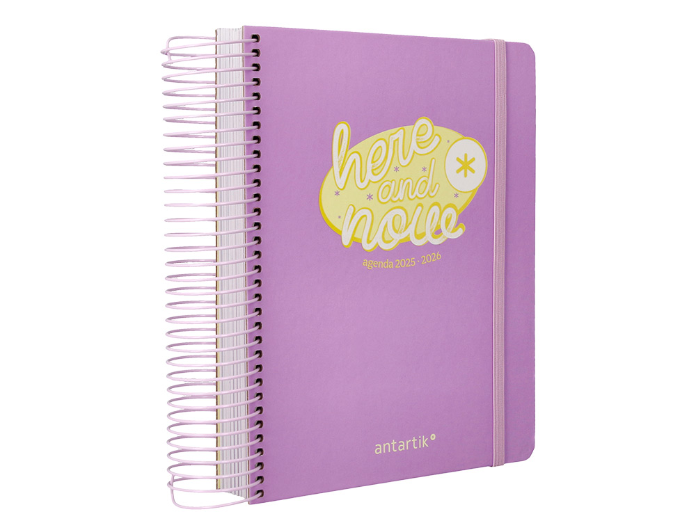 AGENDA ESCOLAR ANTARTIK 25-26 ESPIRAL HERE AND NOW MORADO DIA PAGINA A5 BILINGE PAPEL FSC 80 GR