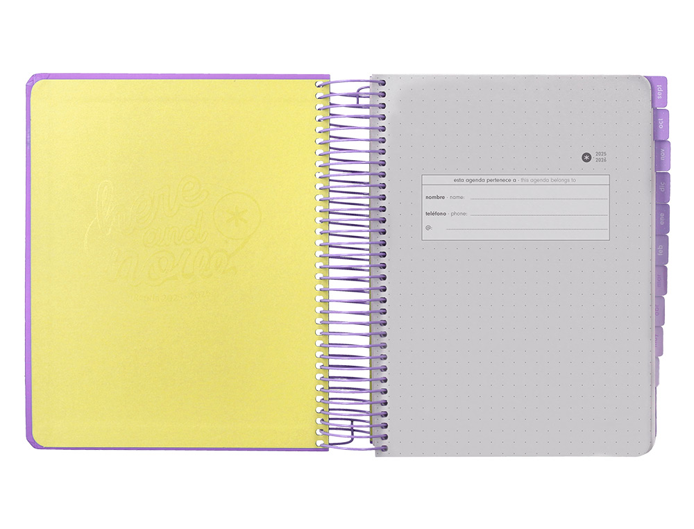 AGENDA ESCOLAR ANTARTIK 25-26 ESPIRAL HERE AND NOW MORADO DIA PAGINA A5 BILINGE PAPEL FSC 80 GR