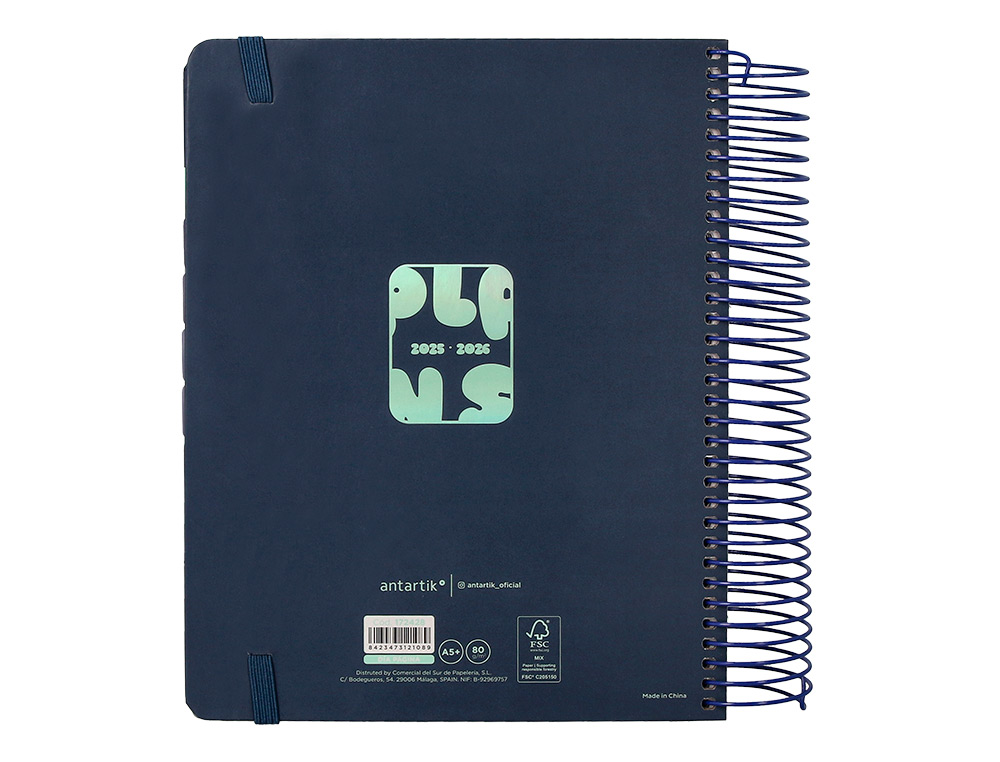 AGENDA ESCOLAR ANTARTIK 25-26 ESPIRAL PLANS AZUL DIA PAGINA A5 BILINGÜE PAPEL FSC 80 GR
