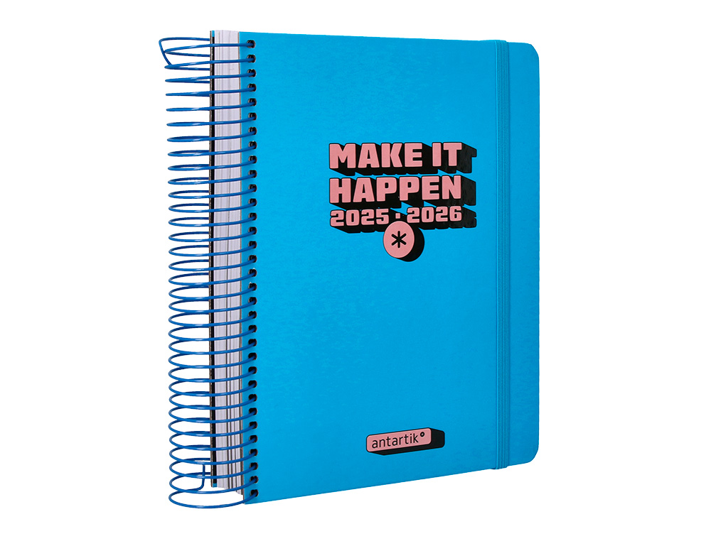AGENDA ESCOLAR ANTARTIK 25-26 ESPIRAL NEON AZUL DIA PAGINA A5 BILINGÜE PAPEL FSC 80 GR