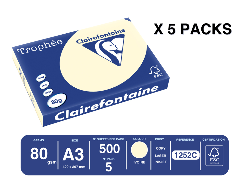 PAPEL COLOR TROPHEE A3 80GR CREMA PASTEL PAQUETE DE 500 HOJAS