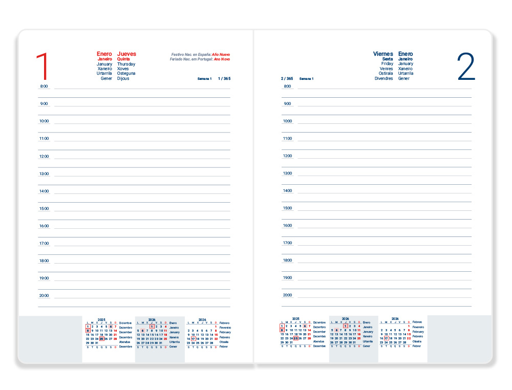 AGENDA ENCUADERNADA LIDERPAPEL MYKONOS 150X210 MM 2026 DIA PAGINA AZUL CLARO PAPEL 70 GR FSC