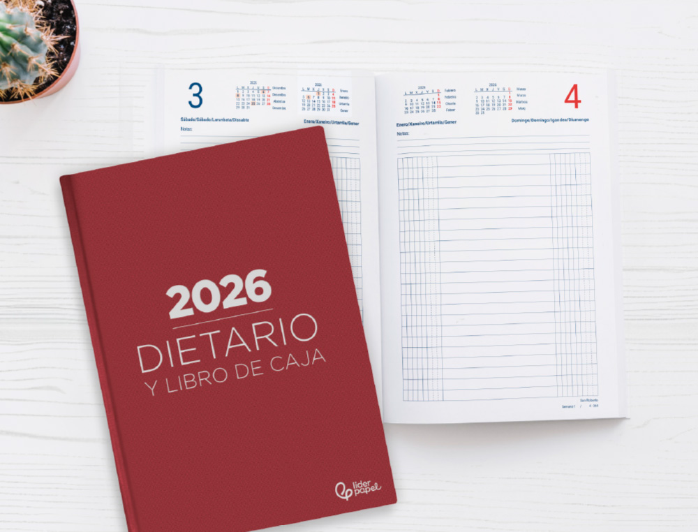 DIETARIO LIDERPAPEL 2026 DOS TERCIOS 150X305 MM DIA PAGINA COLOR AZUL PAPEL 70 GR FSC
