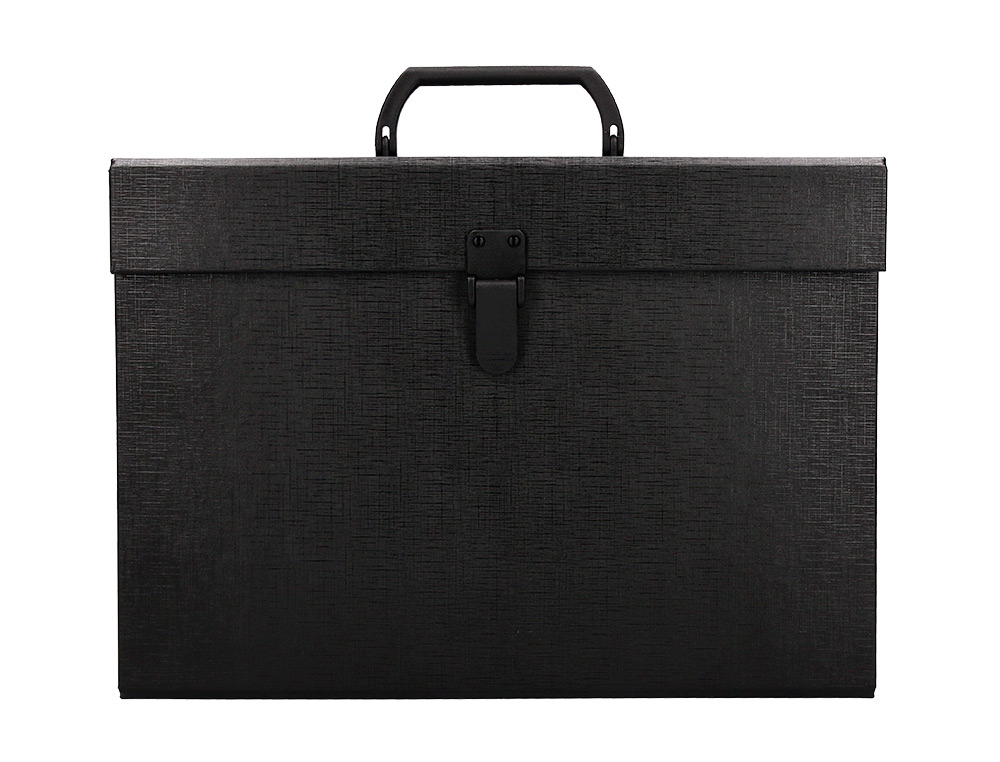 MALETIN LIDERPAPEL CON FUELLE Y ASA CARTON FORRADO 19 DEPARTAMENTOS 255X390X120 MM COLOR NEGRO