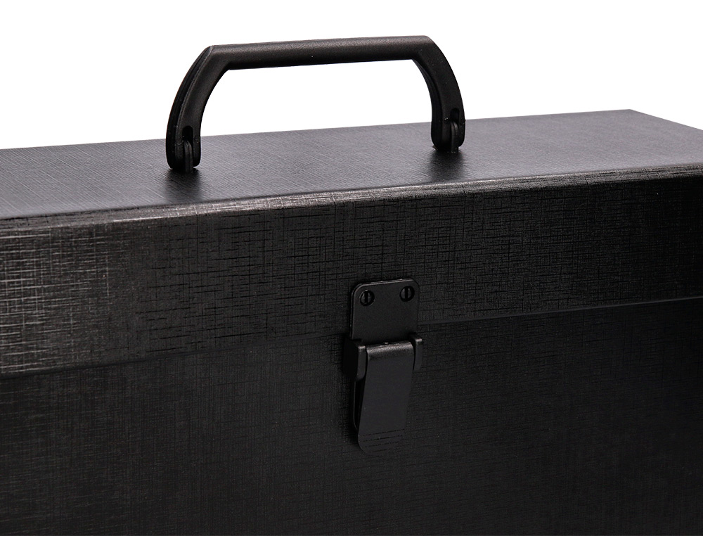 MALETIN LIDERPAPEL CON FUELLE Y ASA CARTON FORRADO 19 DEPARTAMENTOS 255X390X120 MM COLOR NEGRO