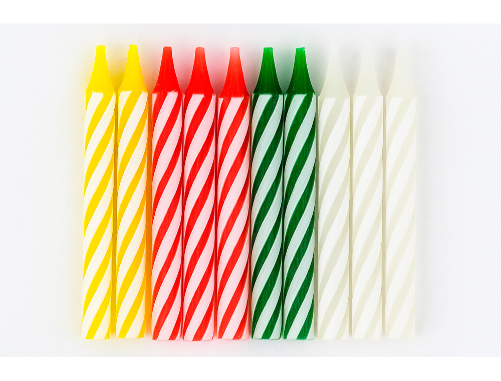 VELAS CUMPLEAOS CON SOPORTE BLISTER DE 20 UNIDADES COLORES SURTIDOS