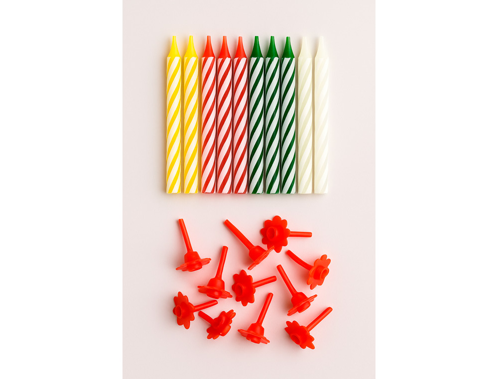 VELAS CUMPLEAOS CON SOPORTE BLISTER DE 20 UNIDADES COLORES SURTIDOS