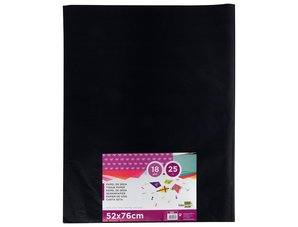 PAPEL SEDA LIDERPAPEL NEGRO 52X76 CM 18 GR PAQUETE DE 25 HOJAS