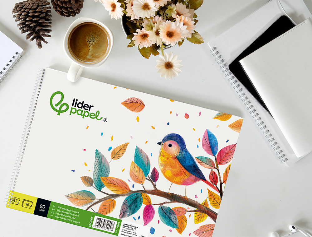 BLOC DIBUJO LIDERPAPEL ESCOLAR ESPIRAL 230X325MM 20 HOJAS 90 GR/M2 SIN RECUADRO