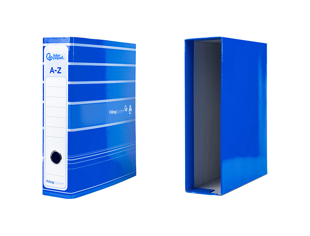 ARCHIVADOR DE PALANCA LIDERPAPEL A4 FILING SYSTEM FORRADO SIN RADO LOMO 80MM AZUL CON CAJA Y COMPRESOR METALICO