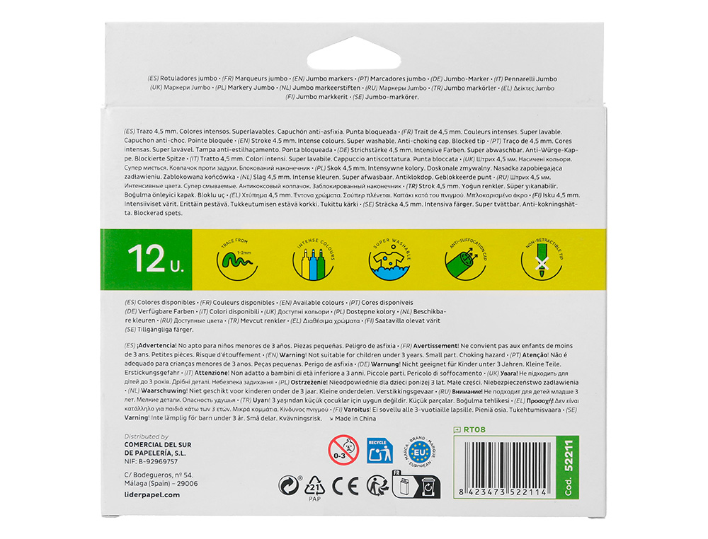 ROTULADOR LIDERPAPEL JUMBO CAJA DE 12 UNIDADES COLORES SURTIDOS