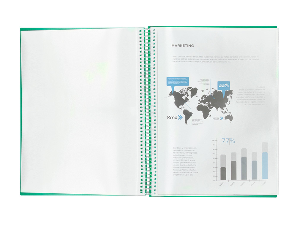 CARPETA LIDERPAPEL ESCAPARATE CON ESPIRAL 30 FUNDAS POLIPROPILENO DIN A4 VERDE