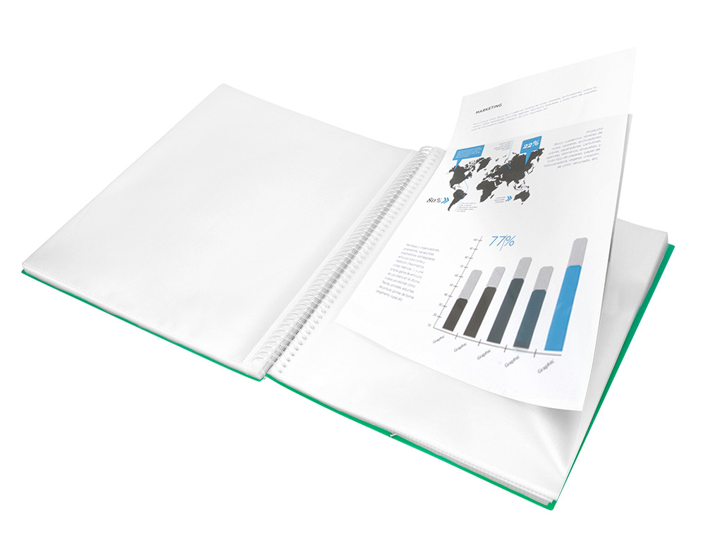 CARPETA LIDERPAPEL ESCAPARATE CON ESPIRAL 30 FUNDAS POLIPROPILENO DIN A4 VERDE