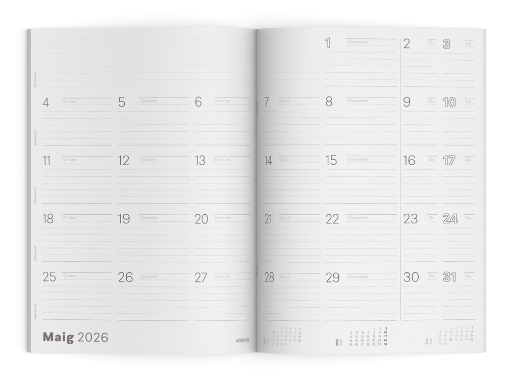 AGENDA ESCOLAR G ADDITIO MES A LA VISTA 2025-2026 CALENDARIO DE PLANIFICACION 19,5 X 28,5 CM EN CATALAN