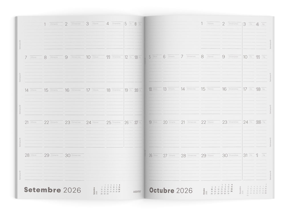 AGENDA ESCOLAR G ADDITIO MES A LA VISTA 2025-2026 CALENDARIO DE PLANIFICACION 19,5 X 28,5 CM EN CATALAN