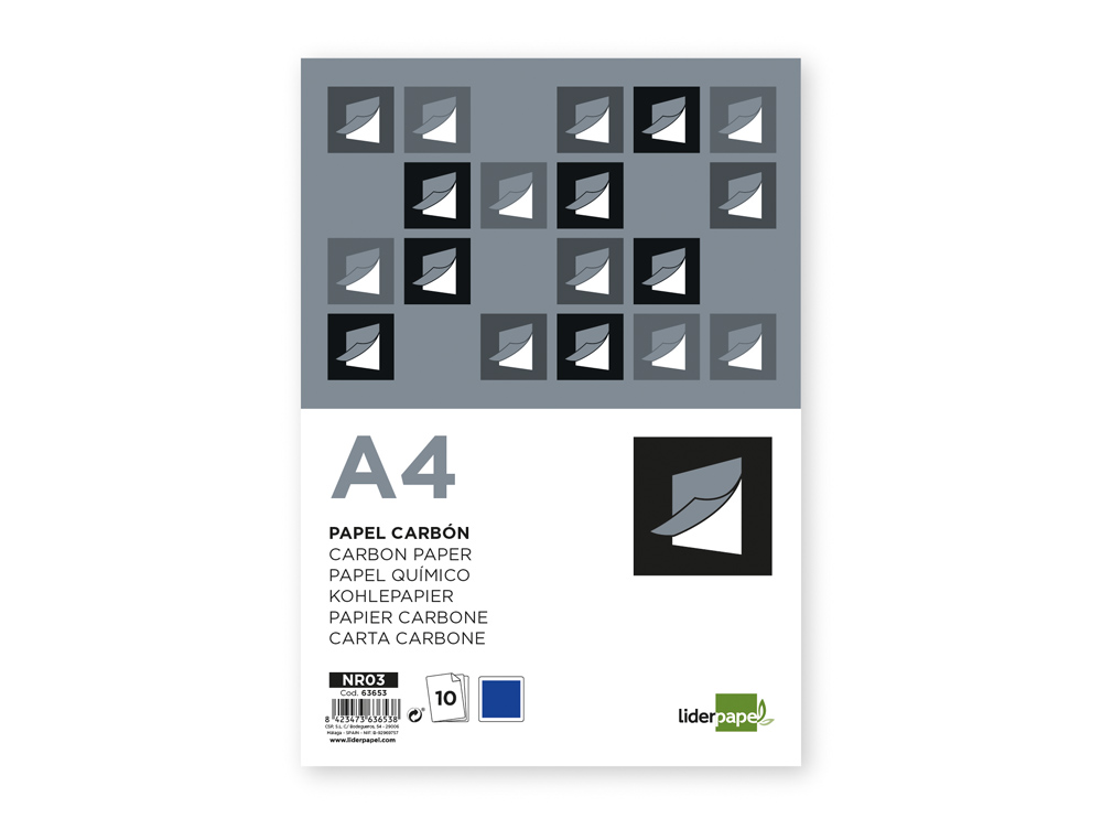 PAPEL CARBON LIDERPAPEL AZUL DIN A4 BOLSA DE 10 HOJAS