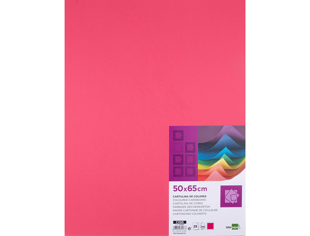 CARTULINA LIDERPAPEL 50X65 CM 240G/M2 FUCSIA PAQUETE DE 25 HOJAS