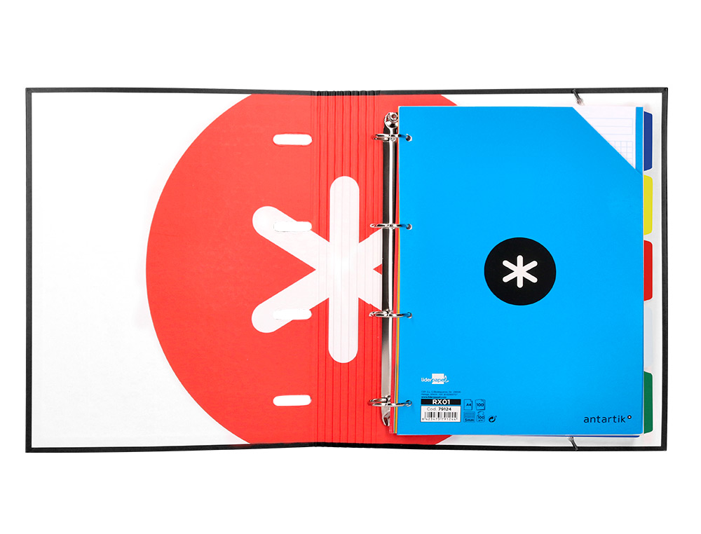 CARPETA CON RECAMBIO ANTARTIK A4 CUADRO 5MM FORRADA 4 ANILLAS 40MM REDONDAS CON SOLAPA COLOR NEGRO