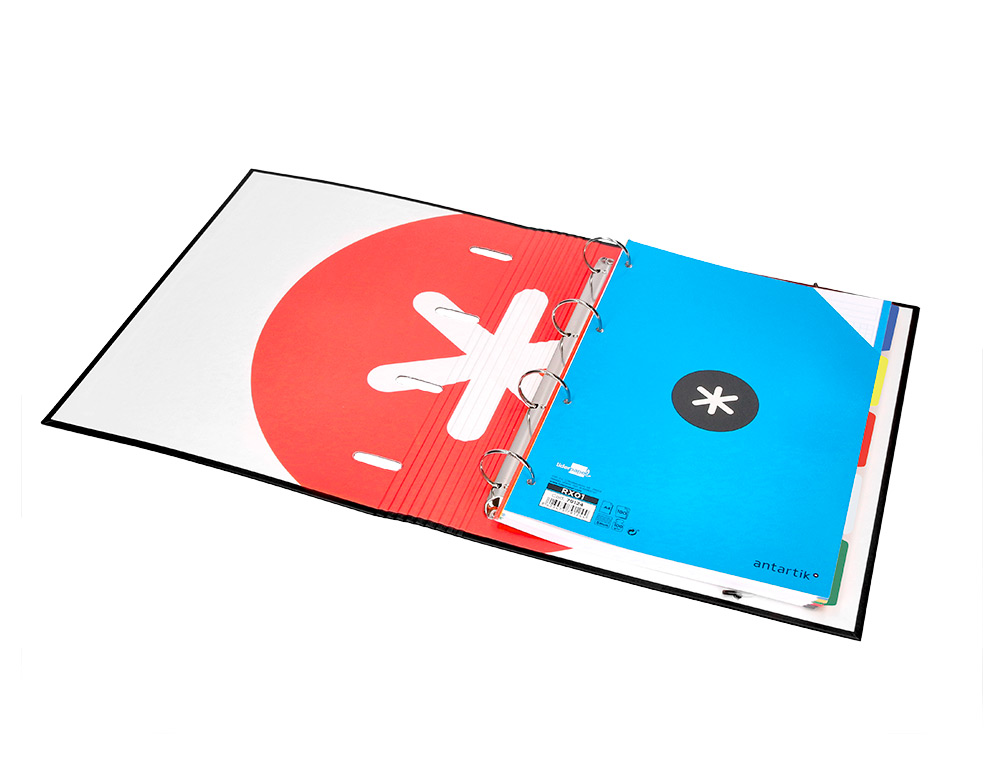CARPETA CON RECAMBIO ANTARTIK A4 CUADRO 5MM FORRADA 4 ANILLAS 40MM REDONDAS CON SOLAPA COLOR NEGRO