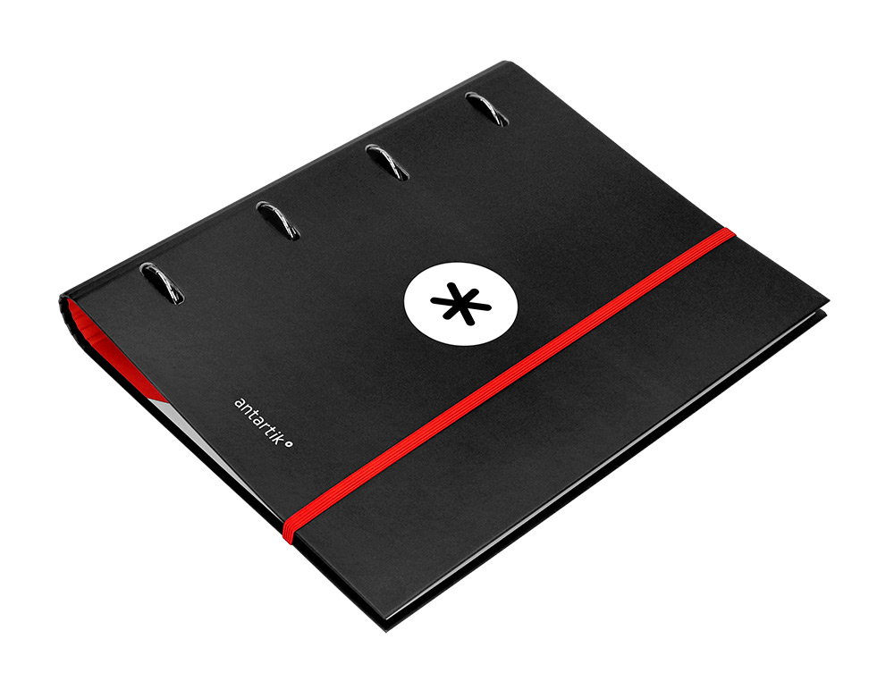 CARPETA CON RECAMBIO ANTARTIK A4 CUADRO 5MM FORRADA 4 ANILLAS 40MM REDONDAS CON SOLAPA COLOR NEGRO