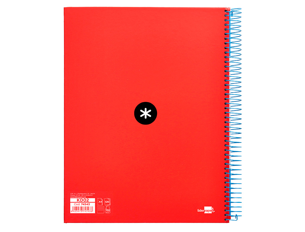 CUADERNO ESPIRAL A4 MICRO ANTARTIK TAPA FORRADA 120H 90 GR HORIZONTAL 5 BANDAS 4 TALADROS COLOR ROJO