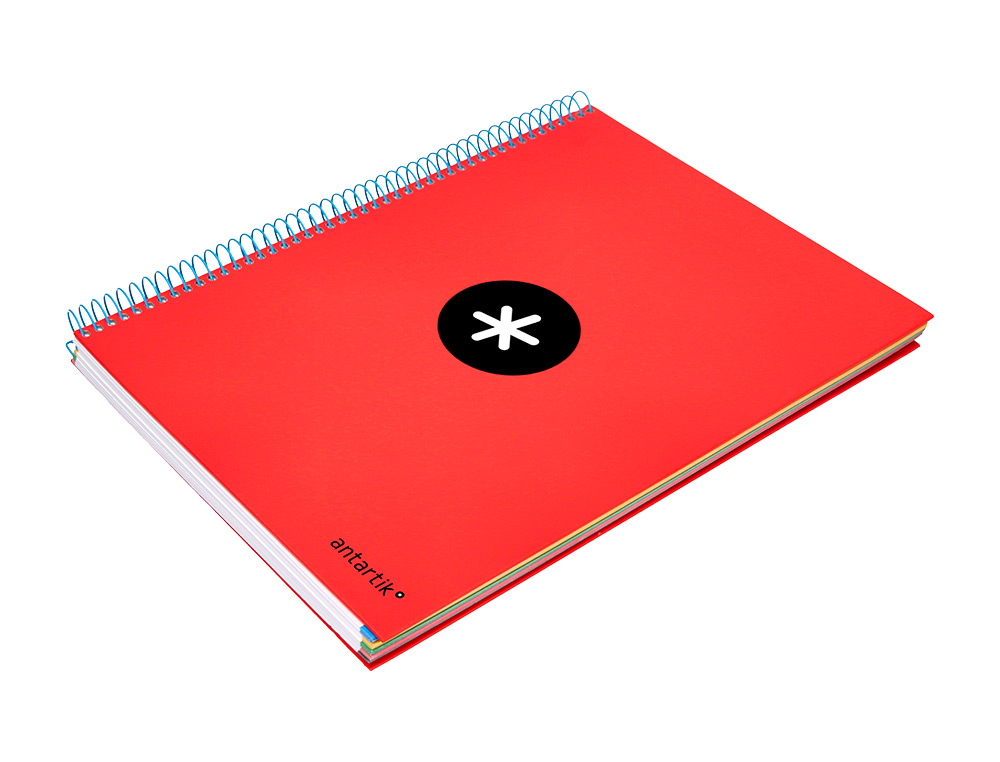 CUADERNO ESPIRAL A4 MICRO ANTARTIK TAPA FORRADA 120H 90 GR HORIZONTAL 5 BANDAS 4 TALADROS COLOR ROJO