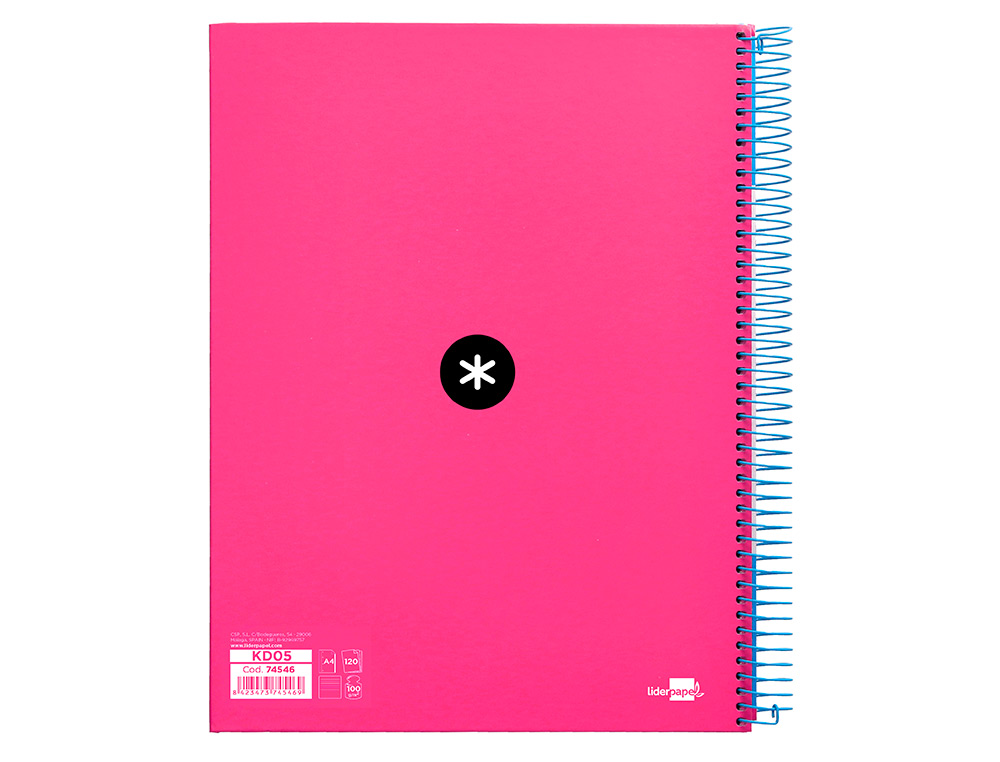 CUADERNO ESPIRAL A4 MICRO ANTARTIK TAPA FORRADA 120H 90 GR HORIZONTAL 5 BANDAS 4 TALADROS COLOR ROSA